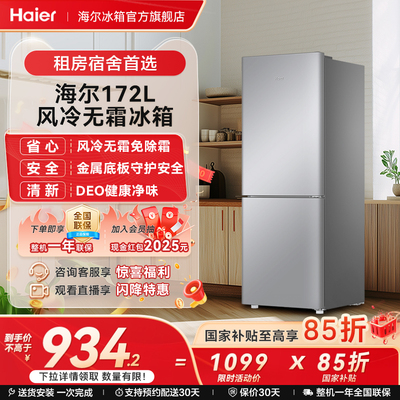 海尔172L双开两门冷藏冷冻家用小型出租房风冷无霜银色小冰箱官方