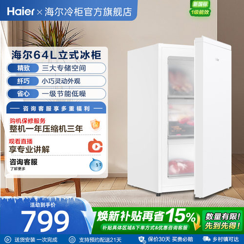 海尔64L母乳储奶冷冻柜迷你家用保鲜冰柜小型立式1级节能冷柜冰箱