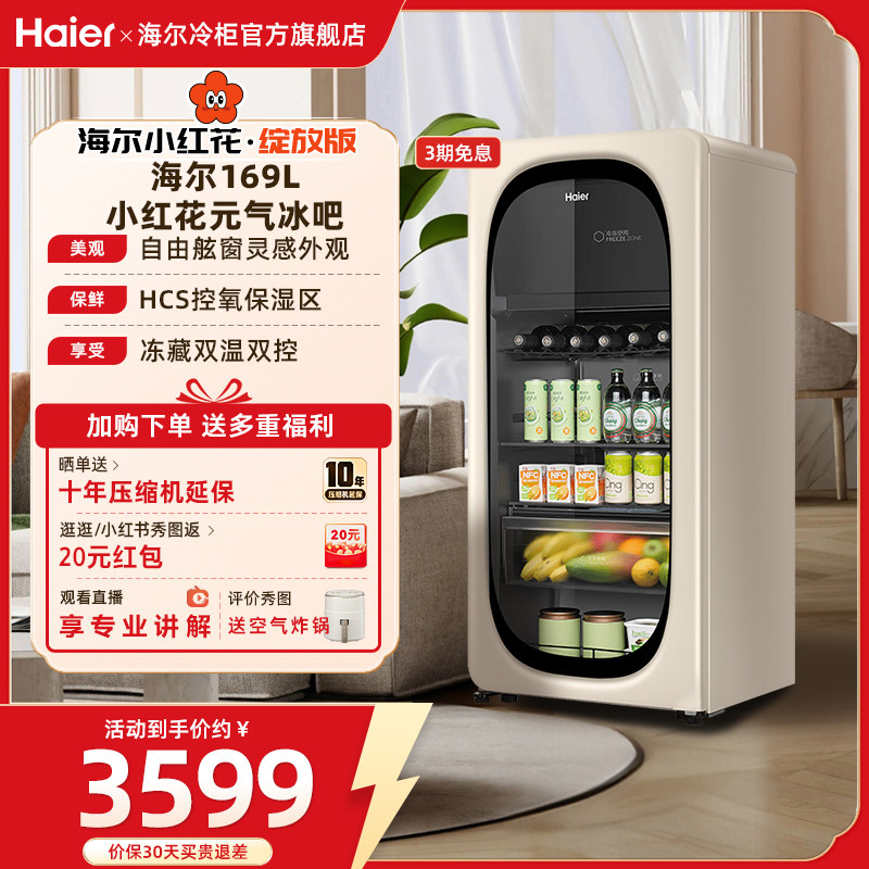 海尔169升元气冰吧小型家用客厅冰箱节能冷藏柜饮料茶叶柜小冰箱