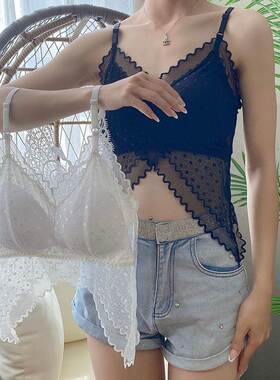 吊带燕尾美背裹胸蝴蝶蕾丝背心女内搭网红外穿镂空内衣打底薄款夏