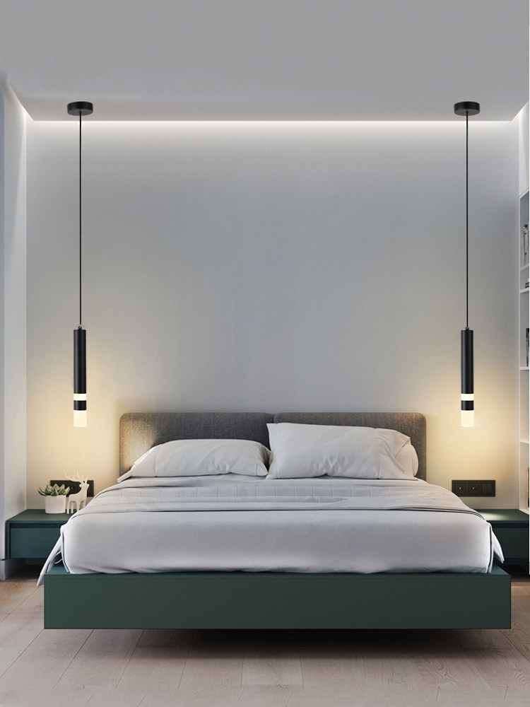 新品约极简卧室床吊代灯北欧简现2头023新款吊线背景墙网红轻奢小