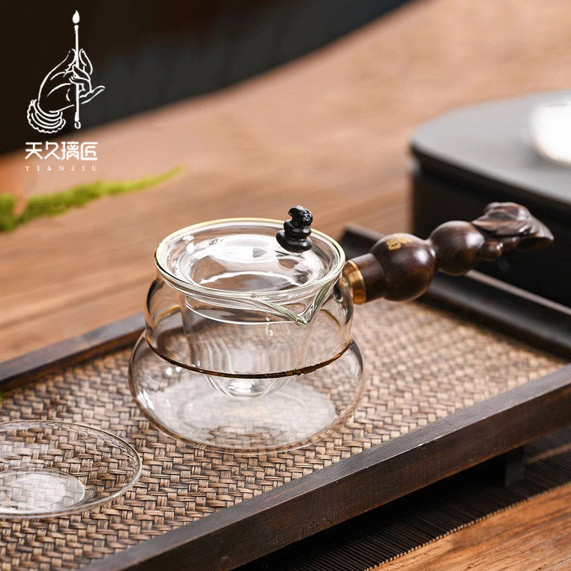 天久璃匠实木侧把煮茶壶福禄煮茶器电陶炉专用中式小型泡茶玻璃壶