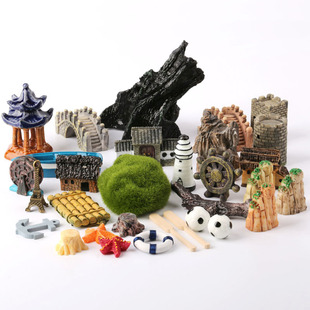 多肉苔藓水族微景观生态瓶造景树房子山竹筏树枝唯美搭配造型DIY