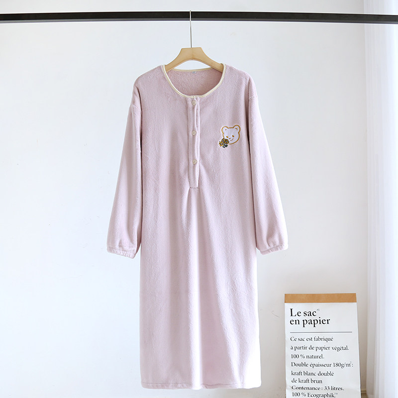 简约珊瑚绒睡衣女可爱纯色中长款睡裙保暖法兰绒加厚大码家居服晨,女士内衣/男士内衣/家居服,睡裙,淘宝优惠券,粉丝福利购,淘宝优惠卷