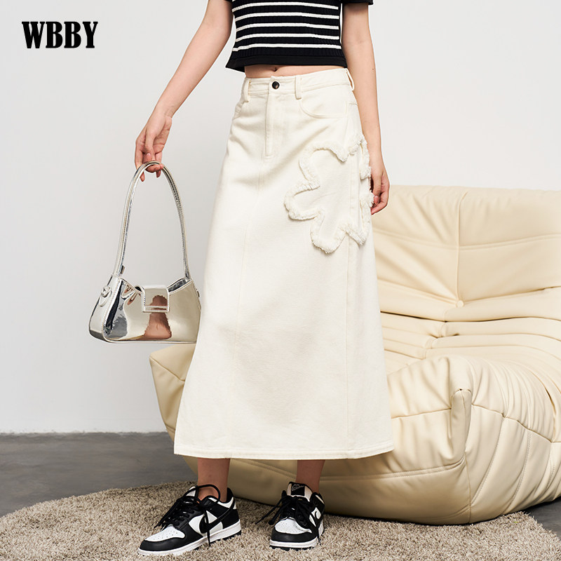 白色牛仔半身裙女2024新款小个子夏季A字中长款显瘦遮肚子不规则
