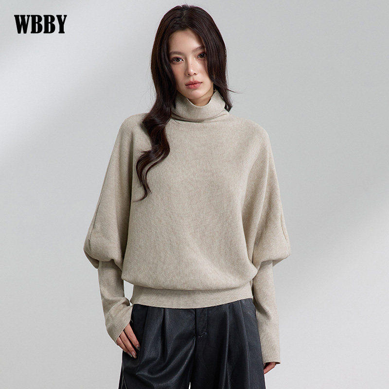 蝙蝠袖高领毛衣女款冬季针织衫可外穿内搭宽松慵懒风高级感上衣服