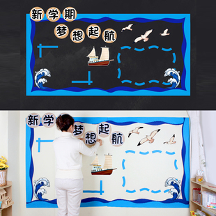 边框装饰条黑板报展板班级教室环创蓝色无纺布海洋主题墙文化墙贴