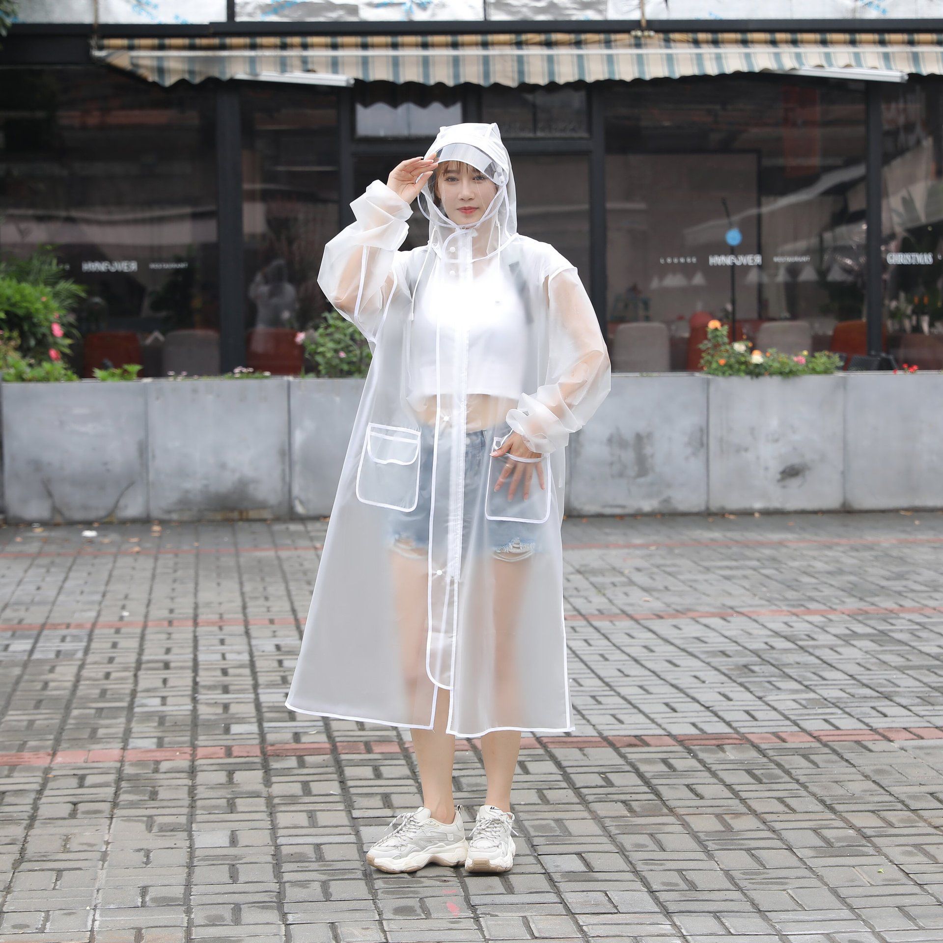 EVA全包边透明半身雨披时尚防护雨衣盖头遮脸四合一骑行舒适便捷