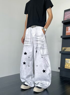 2026春夏季复古美式脏脏星星多口袋工装裤男女宽松阔腿休闲裤潮