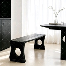 侘寂风白蜡木长条凳黑色简约餐桌实木长凳换鞋凳家用床尾凳木板凳