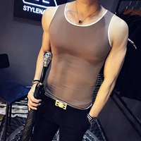 Áo vest nam mùa hè Phiên bản Hàn Quốc của cá tính thủy triều Trường đêm nam hai dây bó sát cơ thể hai đường gân áo thể thao giản dị - Lót áo ba lỗ nam form rộng