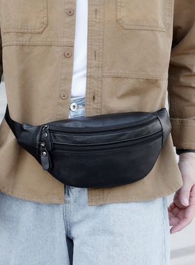 新款真皮腰包男头层牛皮斜挎包休闲百搭单肩包时尚潮流大容量腰包