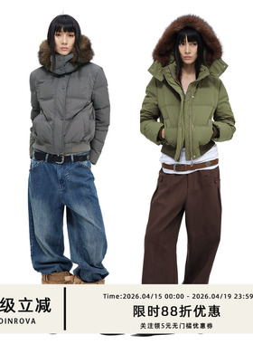 COINROVA 两色拼毛连帽短款90白鸭绒羽绒服保暖女款冬季派克服厚