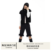 COINROVA 仿皮草小马甲时髦洋气秋外穿 黑色玫瑰花朵毛毛短袖