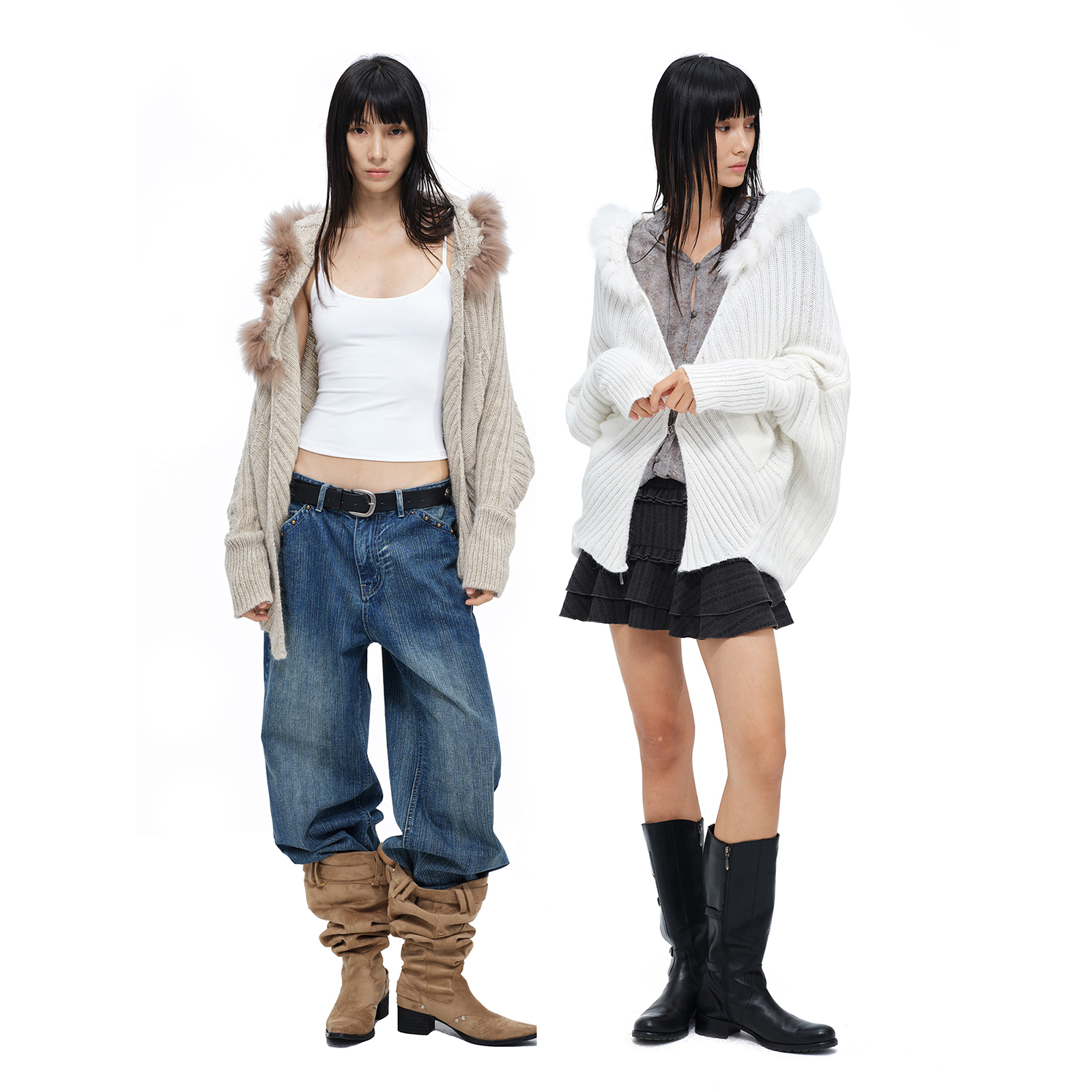 COINROVA安哥拉兔毛羊毛混纺蝙蝠袖毛领针织开衫早秋穿搭毛衣外套