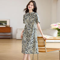 New Chinese-style dress for women 2026, a high-end summer look for moms, made of pure cotton fabric with floral prints, 100 pieces thumbnail 2