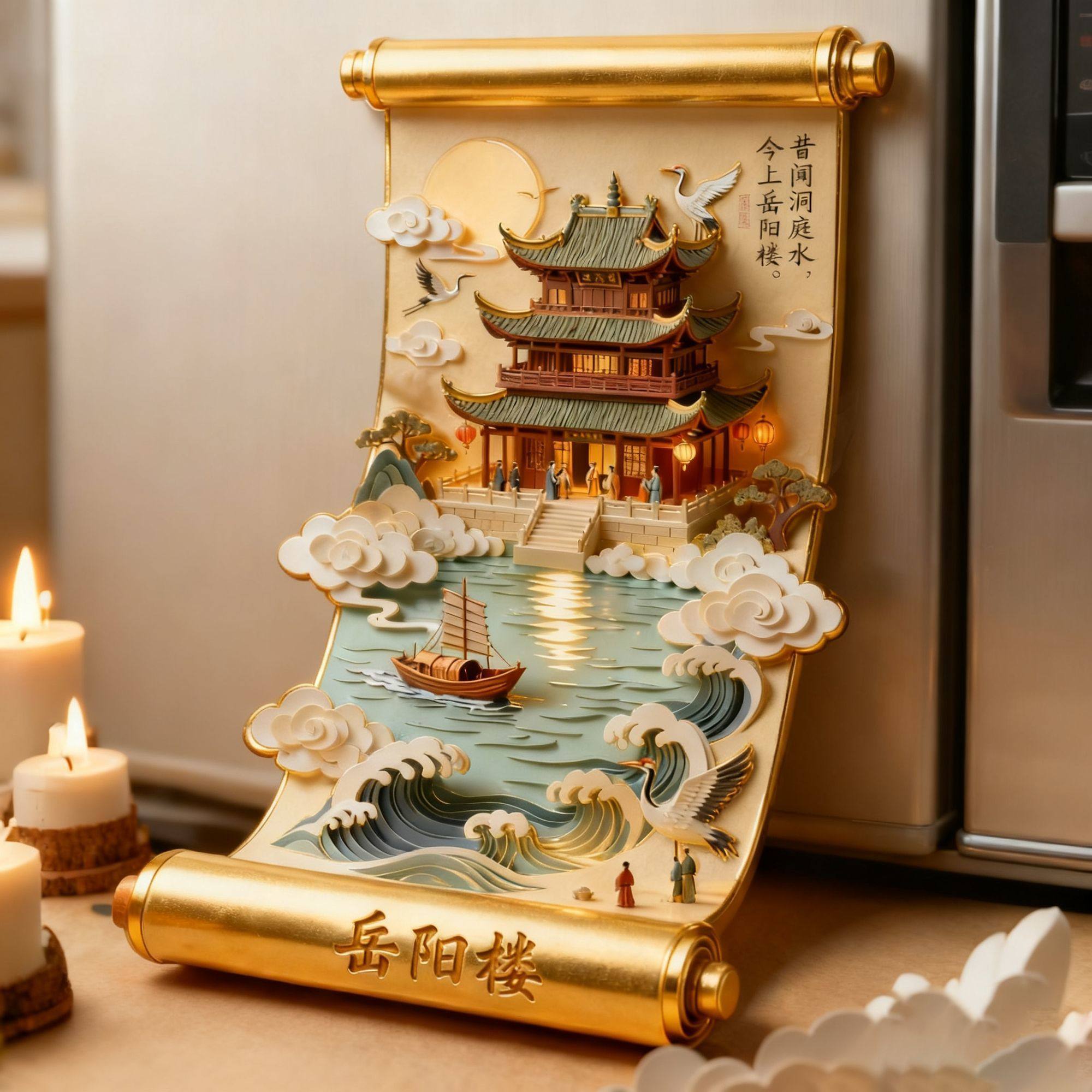 湖南岳阳楼洞庭湖文创金属冰箱贴