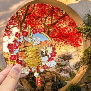 新款苏州文创拙政园沧浪亭狮子林留园发光灯笼透光冰箱贴旅游纪念