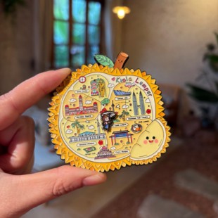 马来西亚吉隆坡文创榴莲地图金属可滑动冰箱贴普通包装送朋友礼物