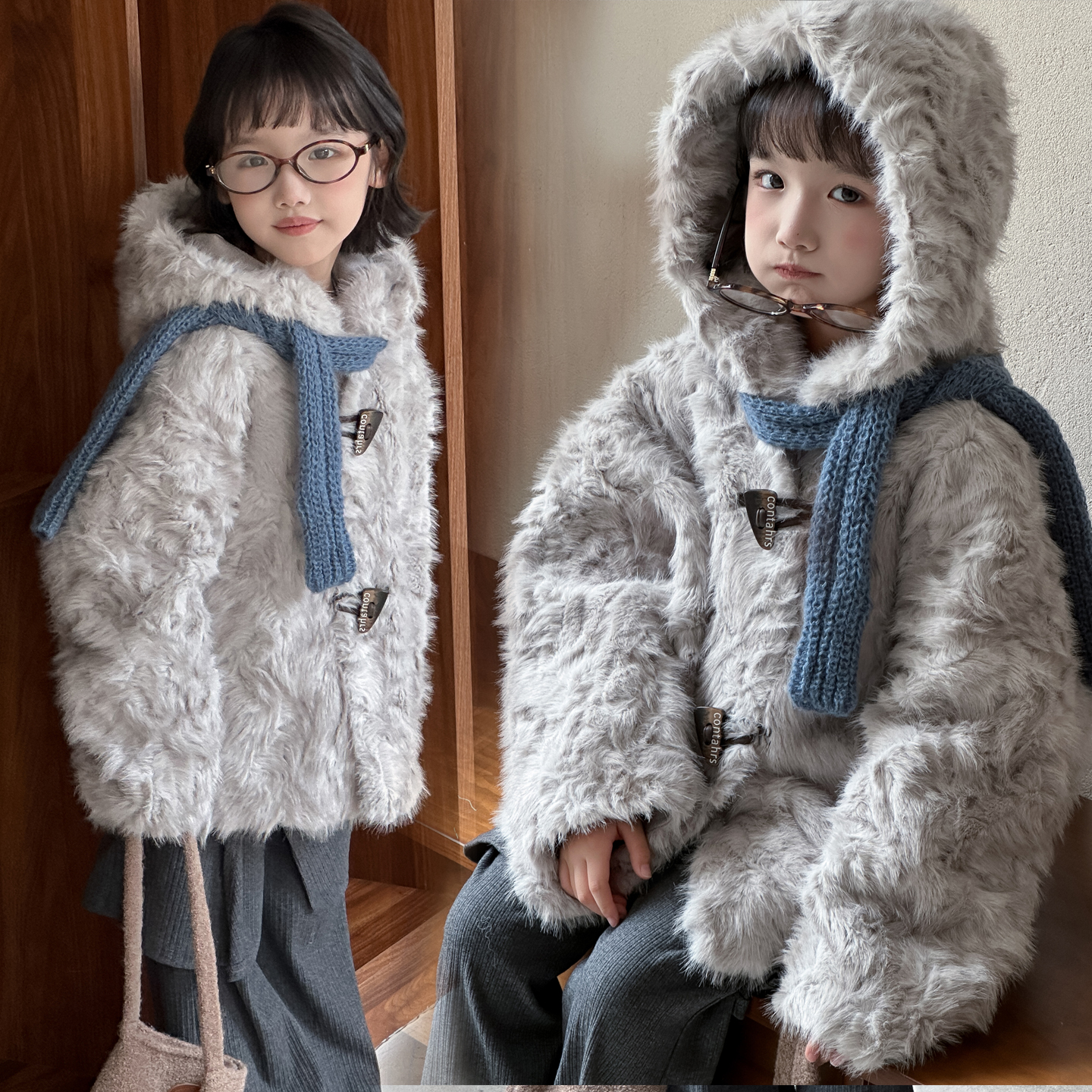 儿童皮草外套秋冬新款女孩男孩