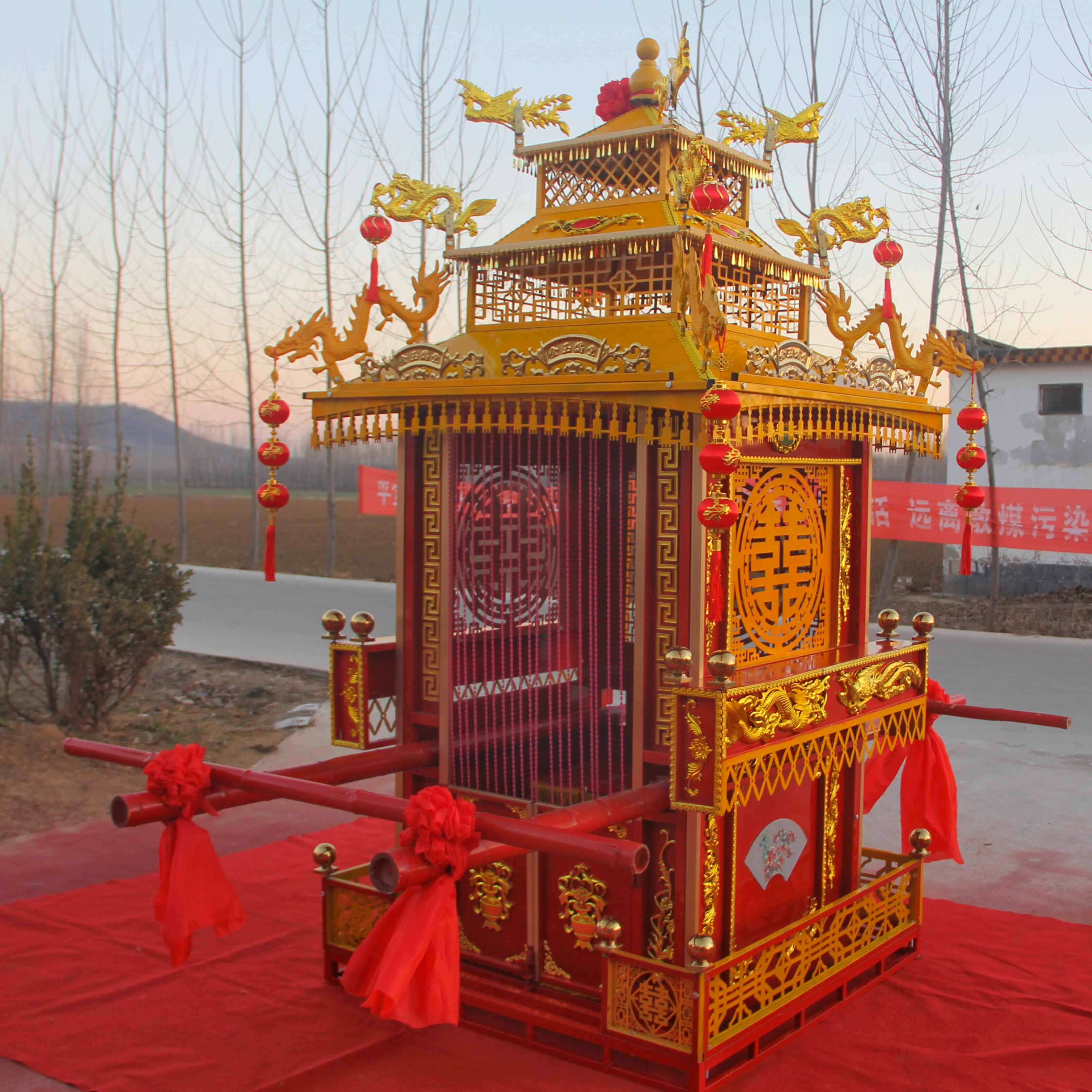 花轿八抬可折叠镀锌钢管出租婚庆新娘迎亲厂家定做复古典大花轿子