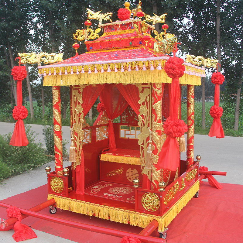 中式八抬金箔双喜迎亲花轿