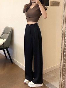 THREE12高个子黑色西装裤女夏薄款高腰宽松显瘦阔腿直筒裤梨形裤