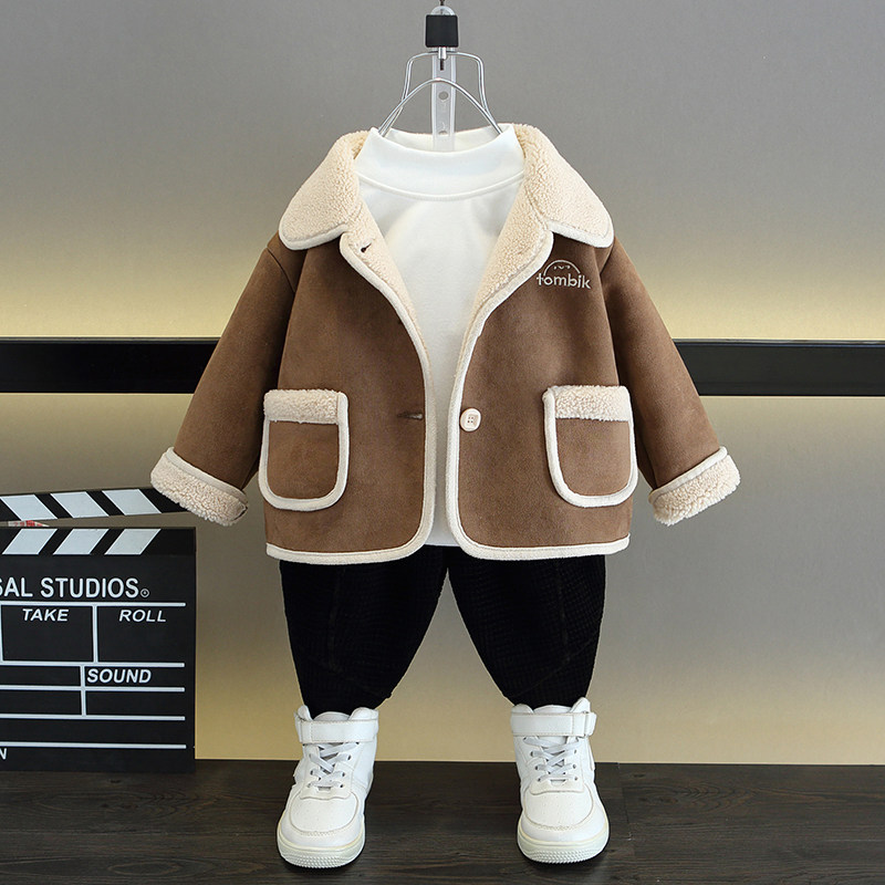 남아 벨벳 코트 아동 가죽 코트 가을 겨울 의류 24개의 새로운 모피인원 남아 겨울 베이비 시원하고 멋진 아동복