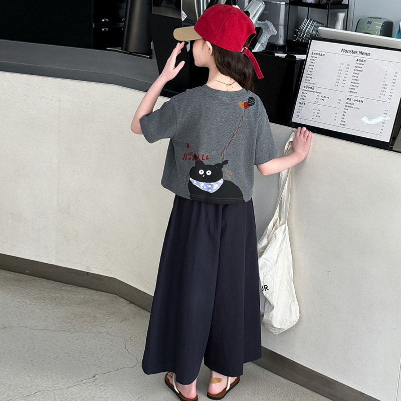 女童夏季短袖套装2025新款夏装女孩酷飒炸街Tt恤棉裤裙儿童两件套