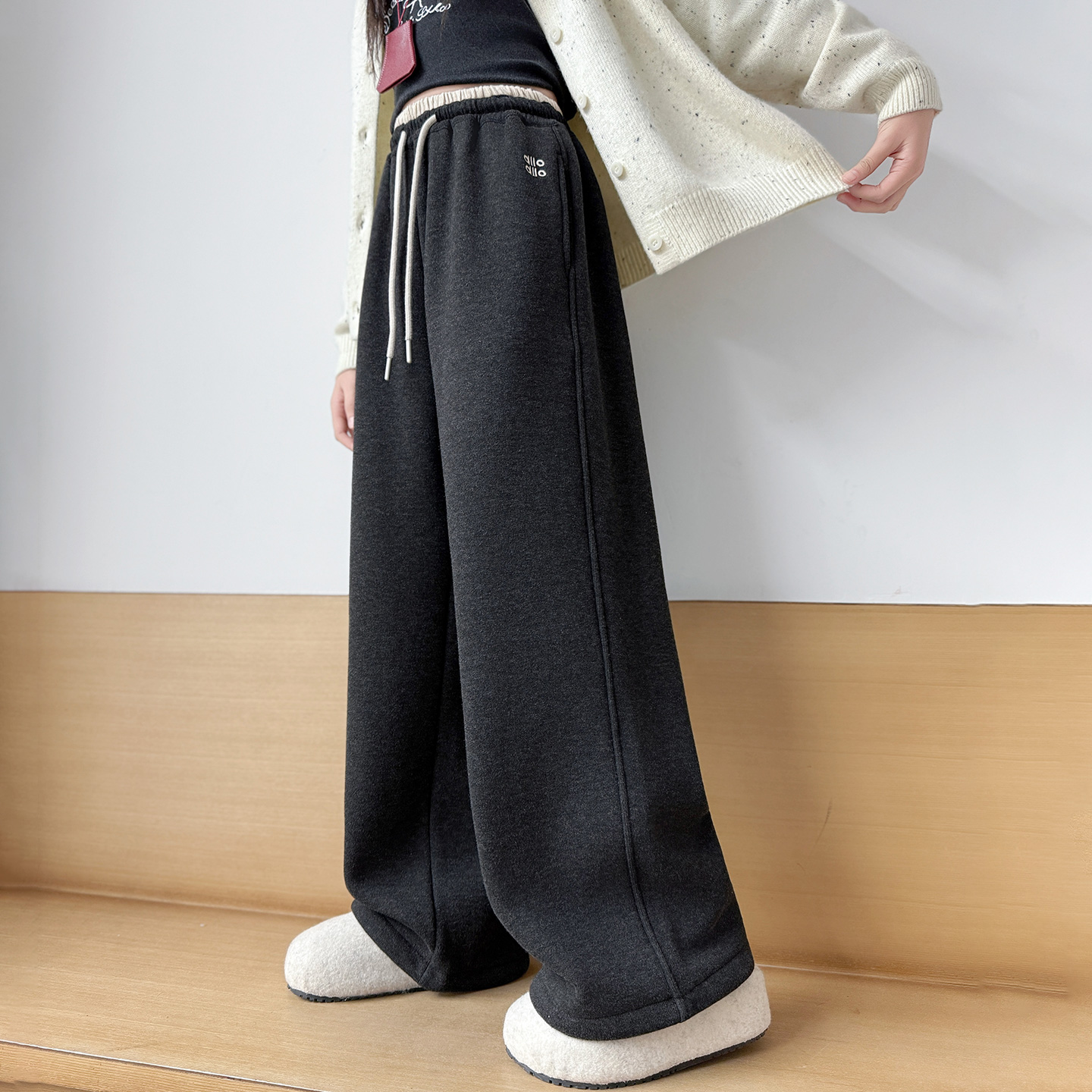 女童加绒裤子一体绒加厚直筒裤