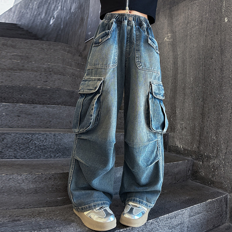 女童裤子春秋款2025新款秋装中大童时尚口袋休闲工装裤儿童牛仔裤,童装/婴儿装/亲子装,裤子,淘宝优惠券,粉丝福利购,淘宝优惠卷