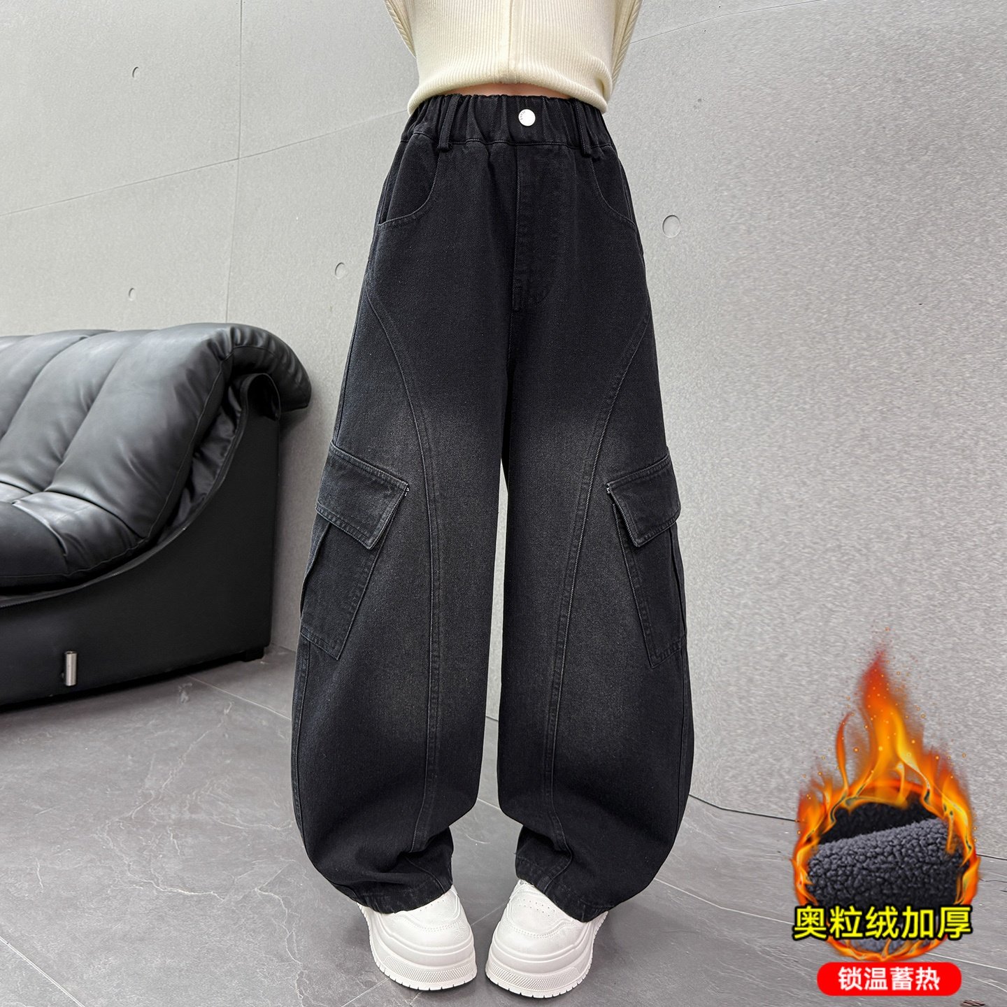 女童加绒牛仔裤加厚一体绒女孩超好看工装弯刀裤儿童裤子秋冬新款,童装/婴儿装/亲子装,裤子,淘宝优惠券,粉丝福利购,淘宝优惠卷