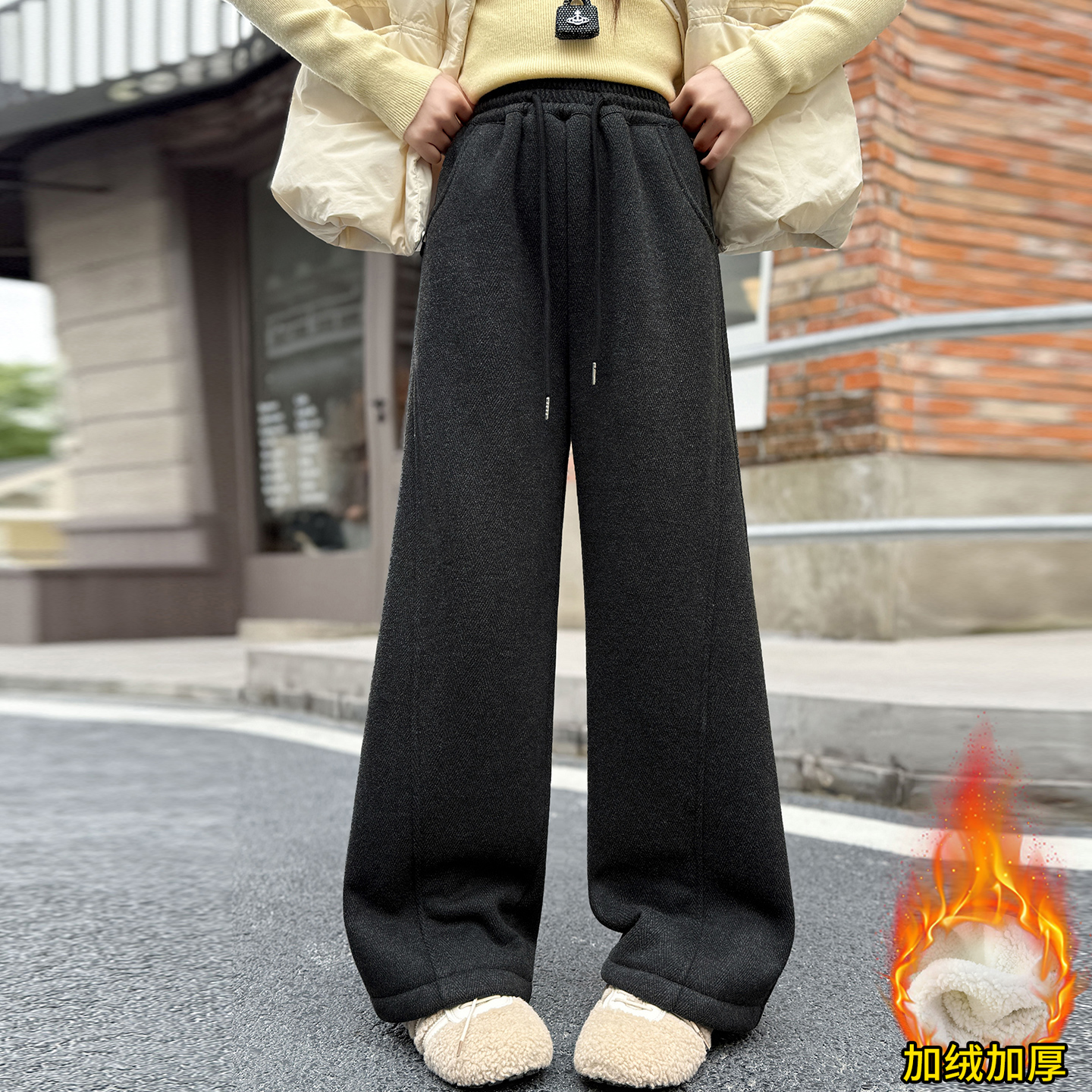 女童加绒裤子一条过冬加厚羊羔毛