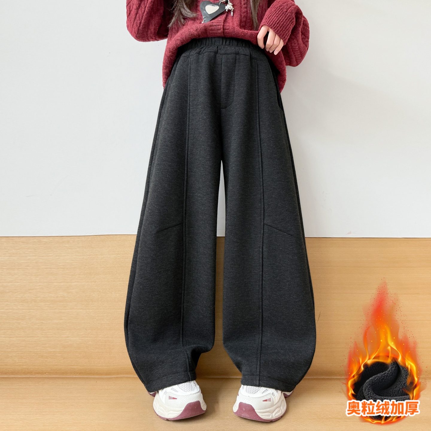 女童加绒裤子冬季时尚弯刀卫裤