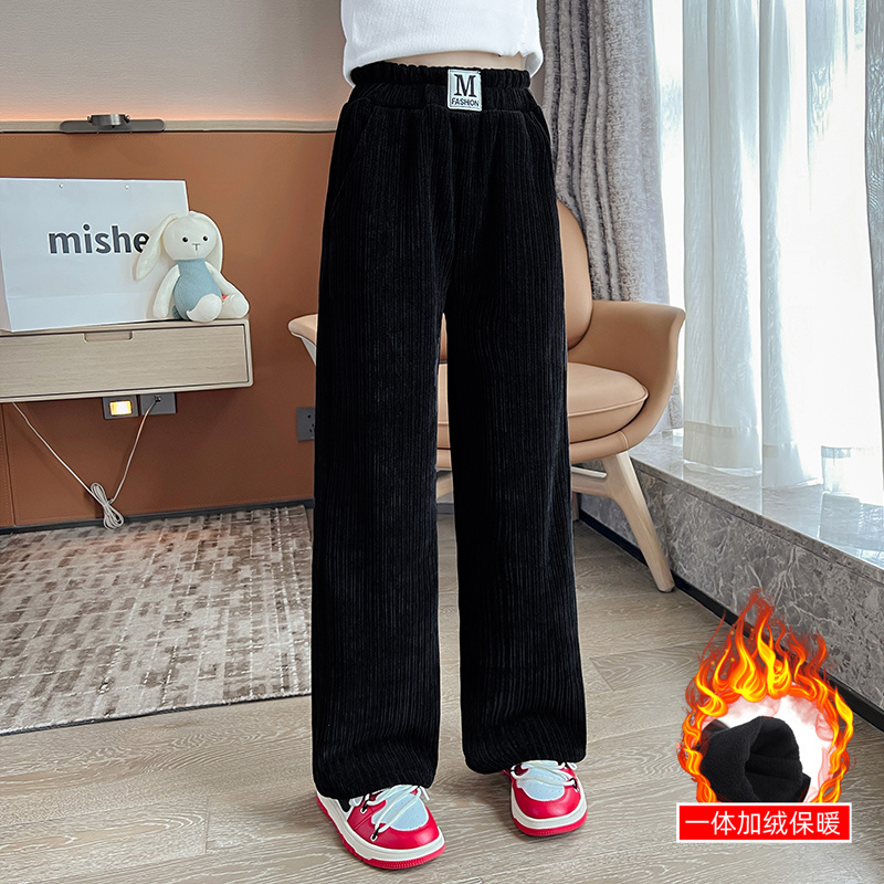 女童加绒裤子条绒窄版直筒裤儿童