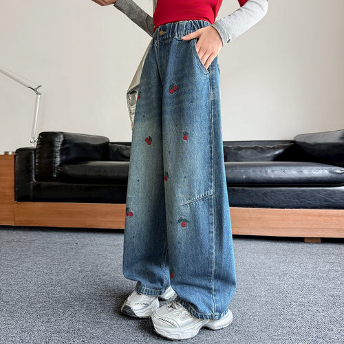 女童牛仔裤宽松弯刀长裤春秋新款