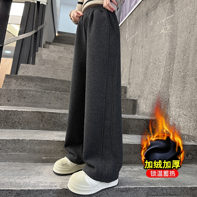 女童加绒裤子冬季直筒休闲裤