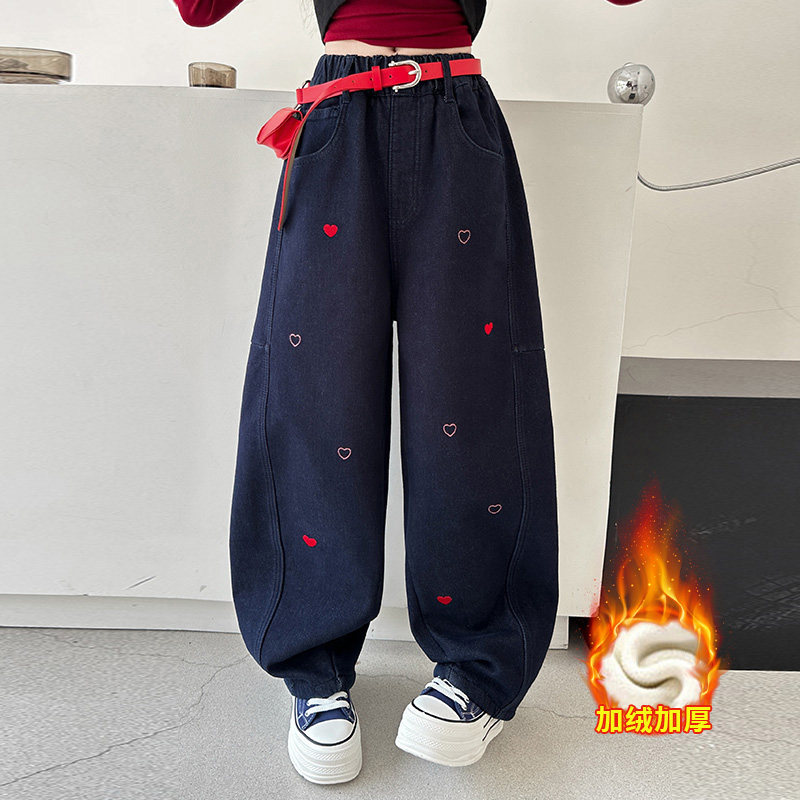 女童冬季加绒裤子一体绒2025新款女孩刺绣宽松酷飒儿童秋冬牛仔裤,童装/婴儿装/亲子装,裤子,淘宝优惠券,粉丝福利购,淘宝优惠卷