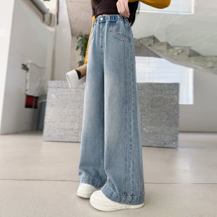 春夏2026新款 儿童裤 潮女孩超好看韩版 阔腿裤 子 窄版 女童直筒牛仔裤