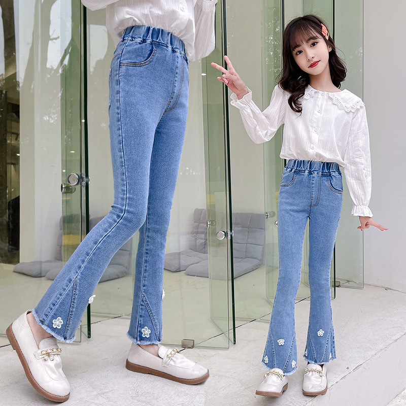 女童牛仔裤春秋款8岁小女孩洋气时尚休闲喇叭裤9儿童外穿秋装长裤