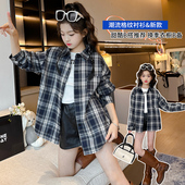 大童棉格子宽松长袖 秋装 上衣儿童衬衣薄外套 春秋2025新款 女童衬衫
