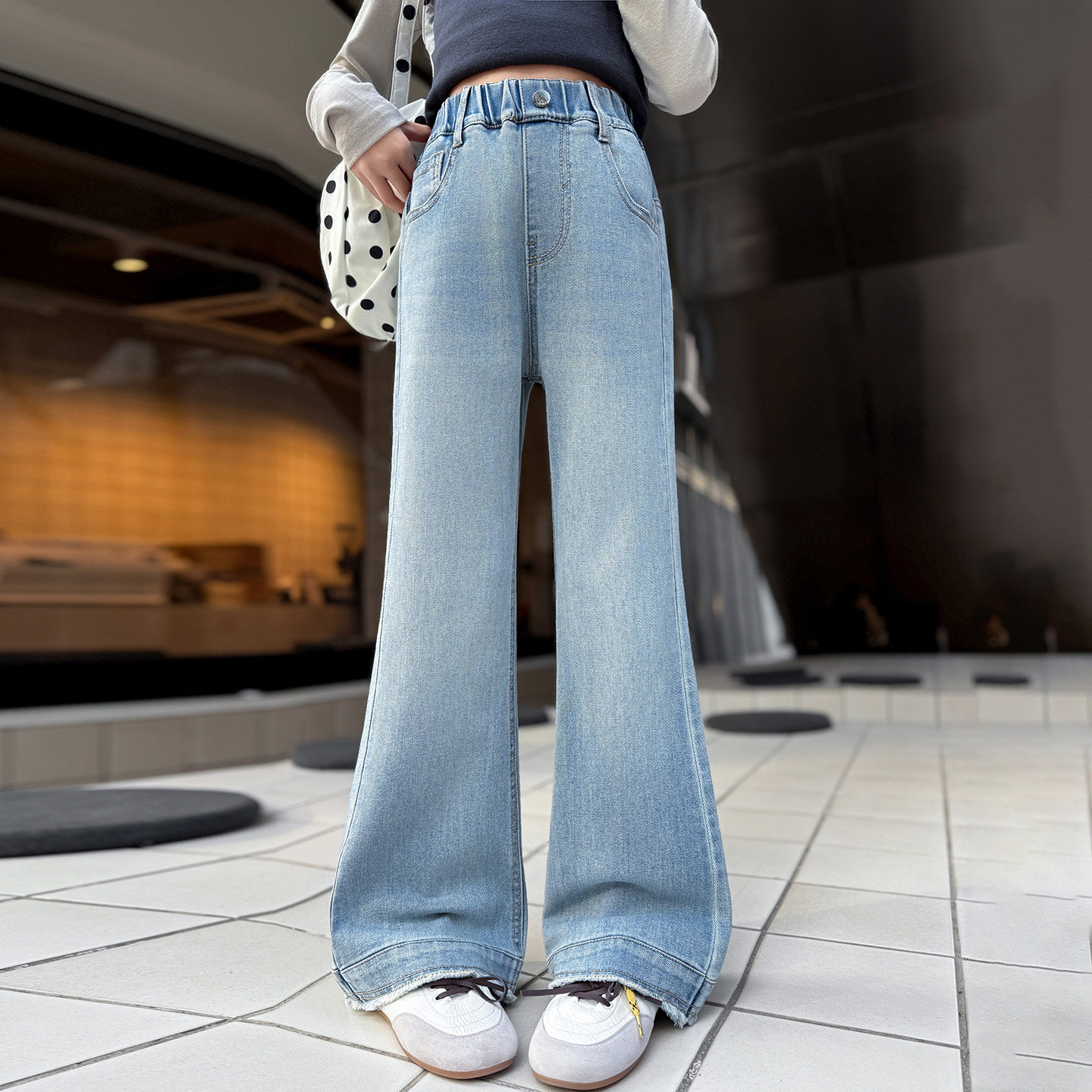 女童裤子春秋外穿微喇裤2026新款潮洋气女大童毛边弹力儿童牛仔裤,童装/婴儿装/亲子装,裤子,淘宝优惠券,粉丝福利购,淘宝优惠卷