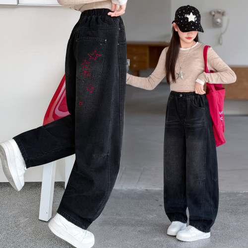 女童加绒裤子冬加厚一体绒牛仔裤