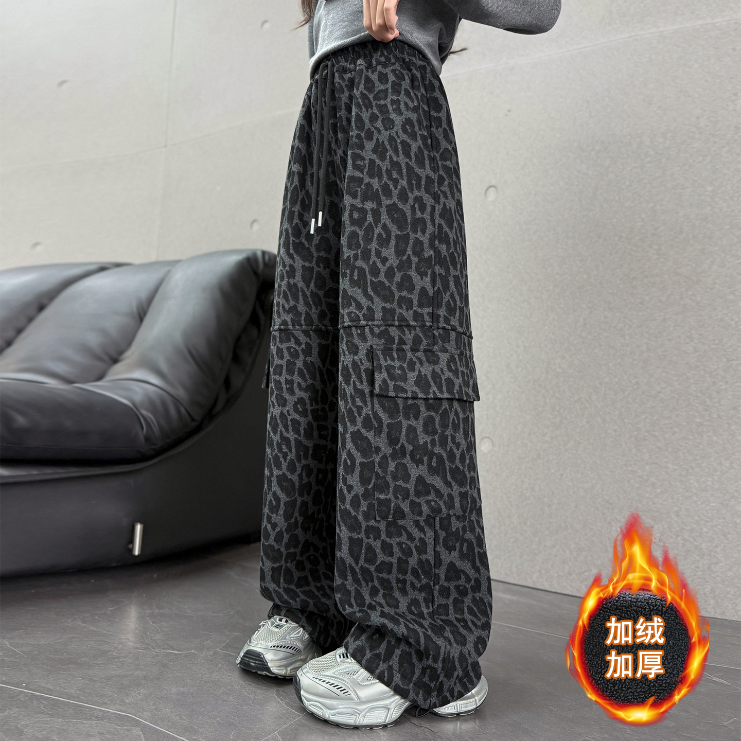 女童加绒裤子秋冬一体绒工装裤