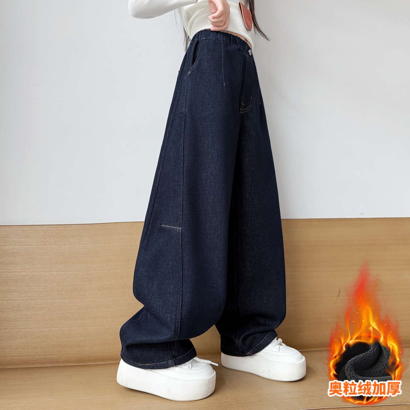 女童冬季加绒裤子一体绒牛仔裤