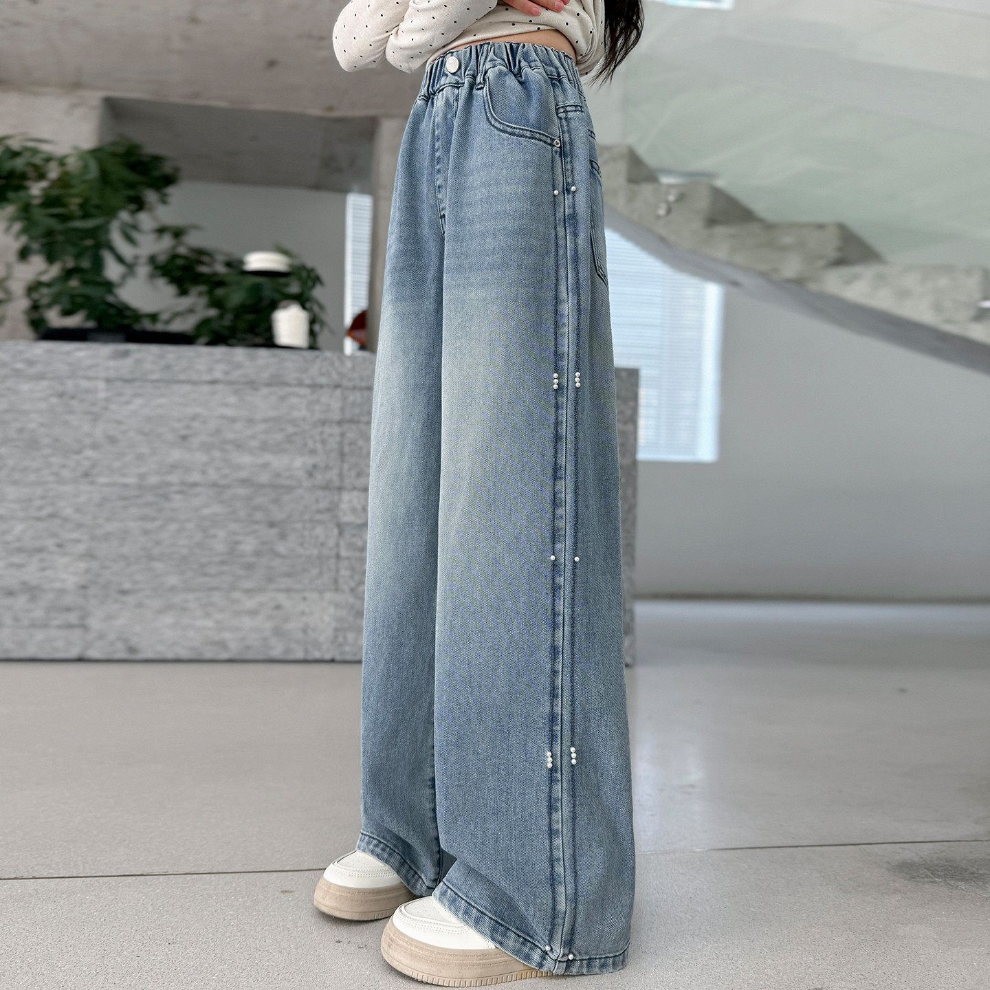 女童直筒牛仔裤2026新款潮版大童刺绣珍珠阔腿裤儿童裤子春秋新款,童装/婴儿装/亲子装,裤子,淘宝优惠券,粉丝福利购,淘宝优惠卷