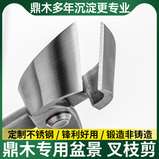 鼎木不锈钢叉枝剪斜口钳凹形枝剪刀专业盆景修剪造型制作专用工具