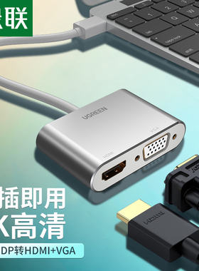 绿联 minidp转hdmi/vga适用电脑转换器投影仪接口macbook pro/air高清surface接笔记本电视雷电转接头线