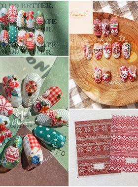 新工艺tomoni带背胶美甲贴纸 红色毛衣纹暖冬帽子麦穗纹指甲贴画