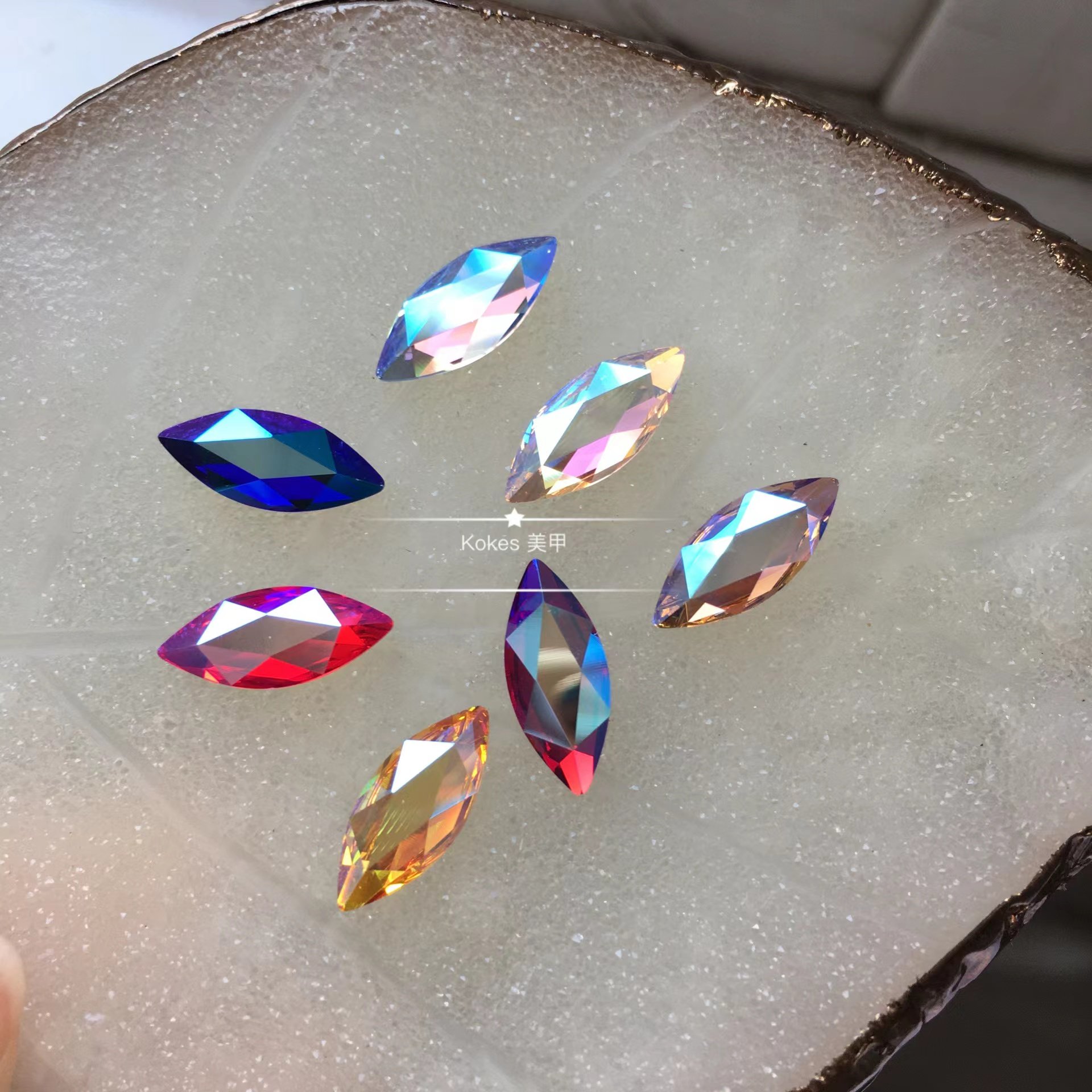 【施】正品奥钻2201f平底瘦马眼 14*6mm大号闪烁系列美甲异形钻